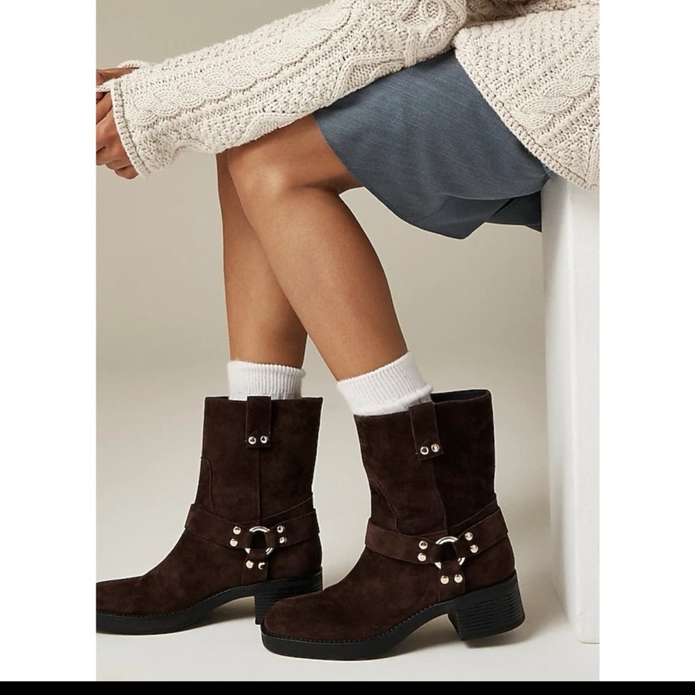 J. Crew Dark Brown Suede Moto ankle Boots sz 9 NEW